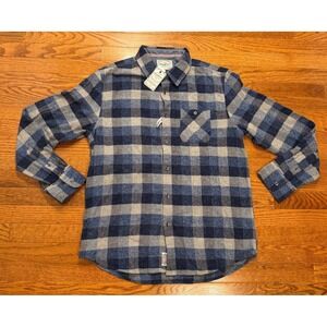 New Flag & Anthem Flannel Shirt Mens Large Buffalo Plaid Blue Gray‎ Button Down